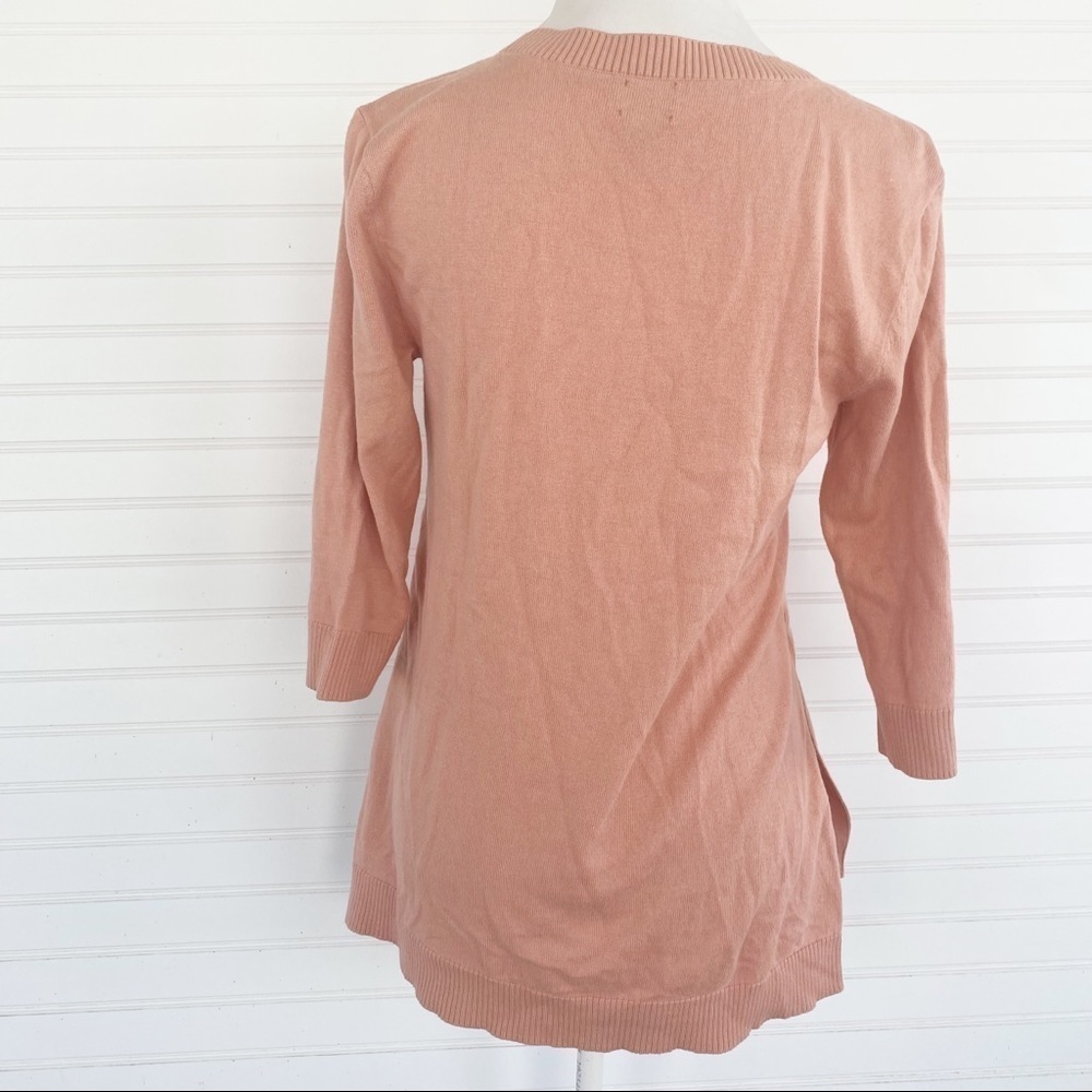 Soho New York & Company Sweater Size M Salmon Pink Snap Side 3/4 Sleeve Knit - Picture 4 of 11